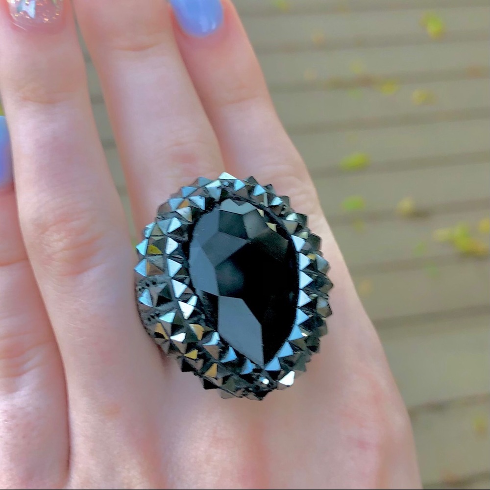 Swarovski Ring Black Hematite Jet Vesue Cocktail - Picture 5 of 12